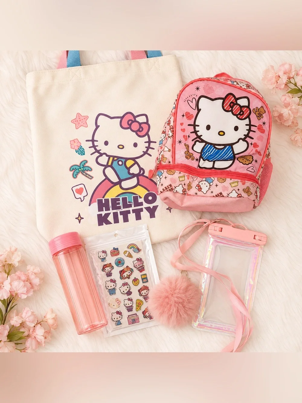 Hello Kitty Pink and Cream Tote with lunch bag and Accessories